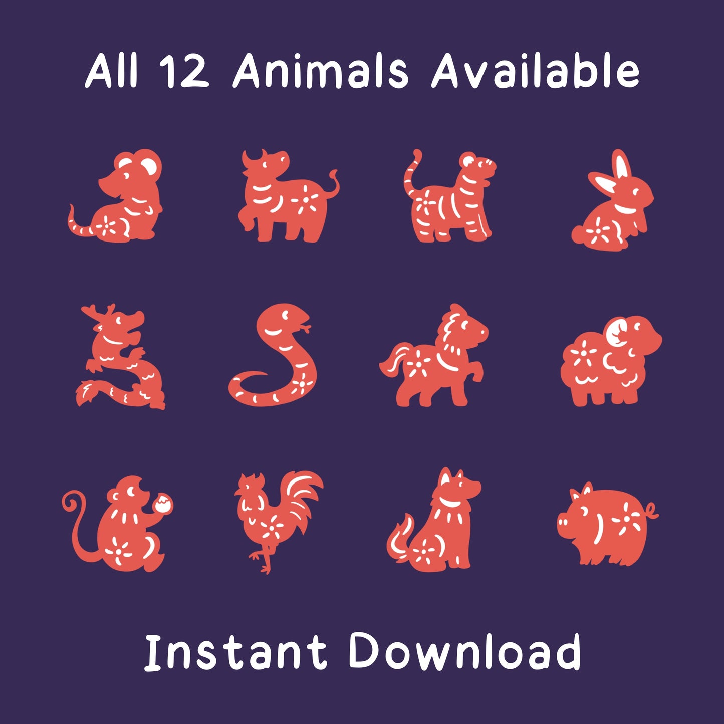 Chinese Zodiac Animals Chuang Hua Style Downloadable PNG & GIFs