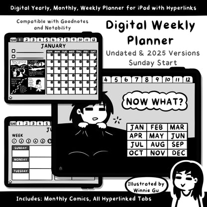 Webcomic B&W Weekly Planner | 2025 & Undated