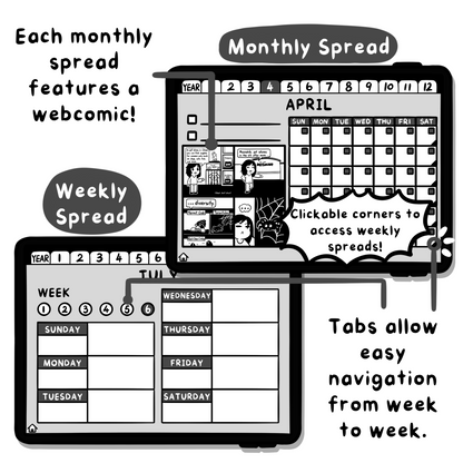 Webcomic B&W Weekly Planner | 2025 & Undated